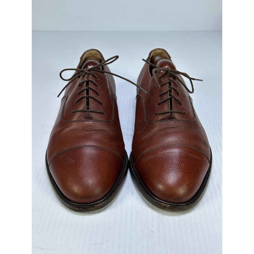 Salvatore Ferragamo Studio Brown Pebbled Leather Cap Toe Oxfords Mens 8.5 EE